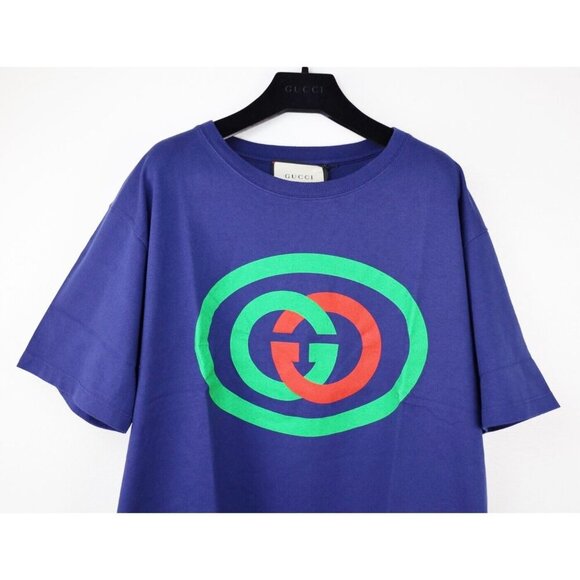 NWT Gucci Oversized Cotton Oval Interlocking GG Logo Blue T-Shirt SIze M - Picture 8 of 16